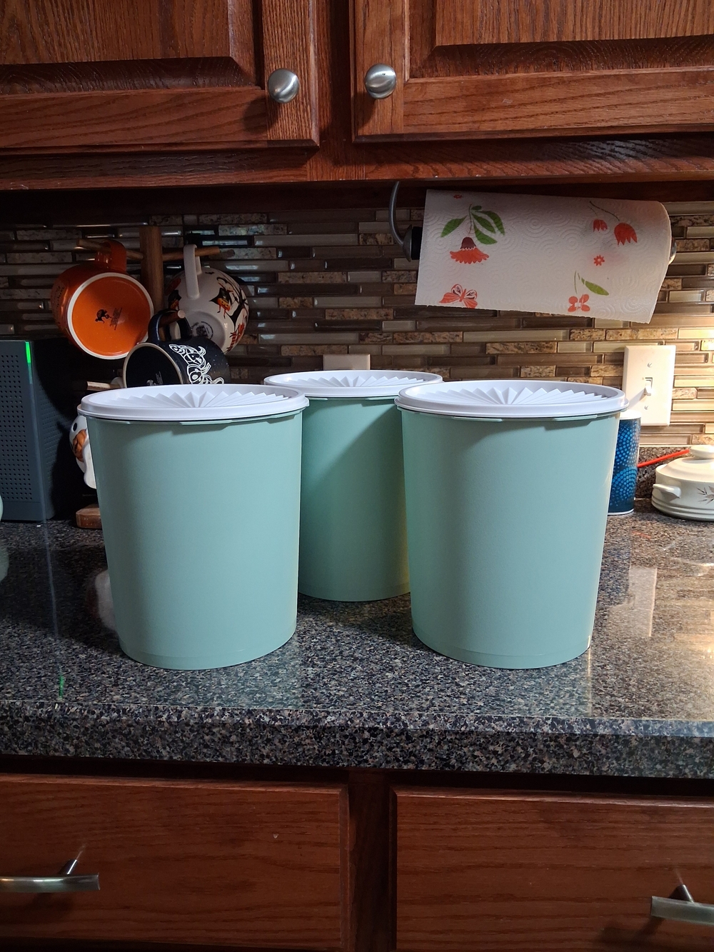 Tupperware Mint Green Canister Set with White Lids - 3 Pieces